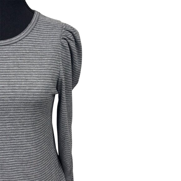 Splendid Grey Striped T-Shirt with Puffed Shoulders | Size Medium - Picture 2 of 7